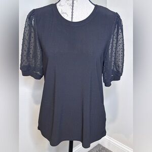 CeCe Black Top with Sheer Sleeves